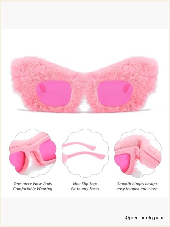 Plush Fuzzy Cat Eye Sunglasses Punk Soft Velvet Shades Party Masquerade Eyewear